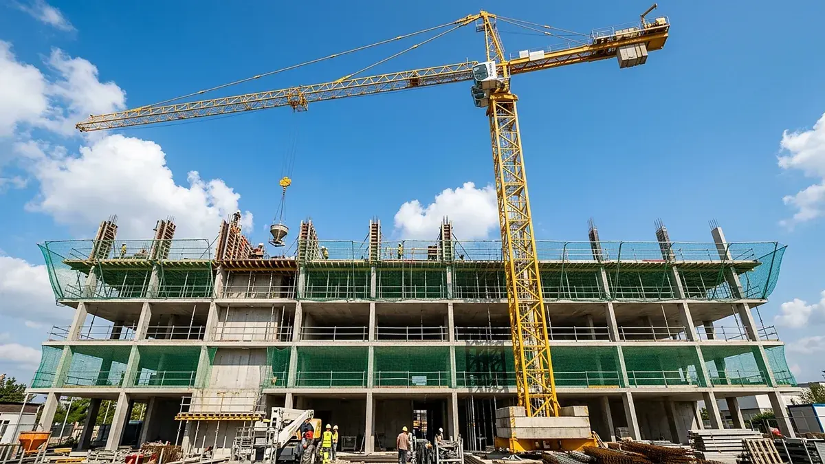 Grue au-dessus d'un immeuble en construction