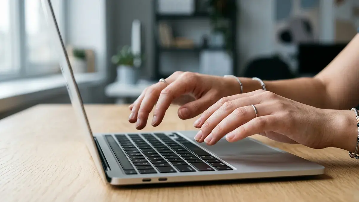 Mains tapant sur le clavier d'un ordinateur portable